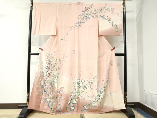 平和屋着物●訪問着　友禅　作家物　枝花文　暈し染め　正絹　逸品　CAAW7735yc