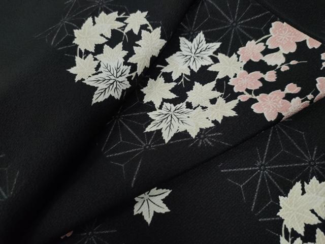 平和屋着物●上質な小紋　麻の葉舞桜文　黒地　正絹　逸品　CAAW7736yc