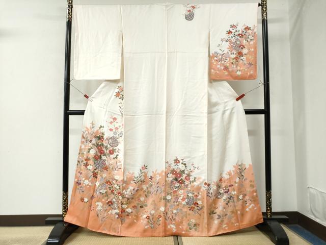 平和屋着物●訪問着　刺繍　花籠文　暈し染め　金銀彩　正絹　逸品　CAAW7739yc