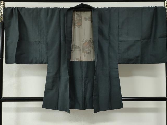 平和屋着物□極上 男性 お召 アンサンブル 亀甲柄 涅色地 逸品 未使用