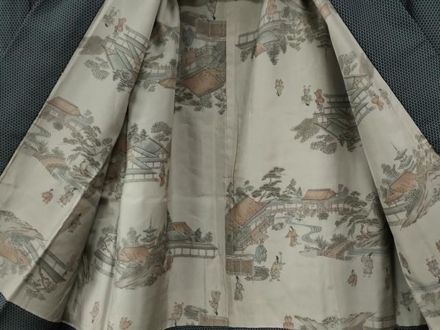 平和屋着物□極上 男性 お召 アンサンブル 亀甲柄 涅色地 逸品 未使用