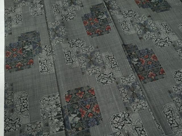 平和屋着物●本場大島紬　網目花唐草文　反端付き　正絹　逸品　CABC2186ut 平和屋着物○本場大島紬 色紙重ね花唐草文 正絹 逸品 未使用