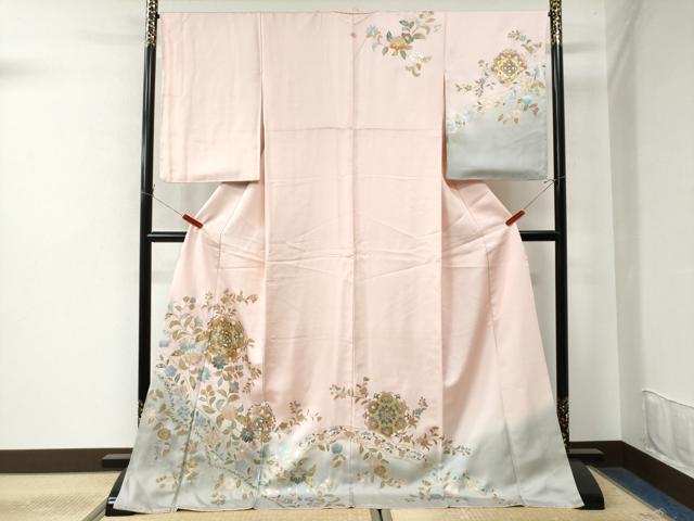 平和屋着物●訪問着　更紗花唐草文　暈し染め　金銀彩　正絹　逸品　CAAW7791yc