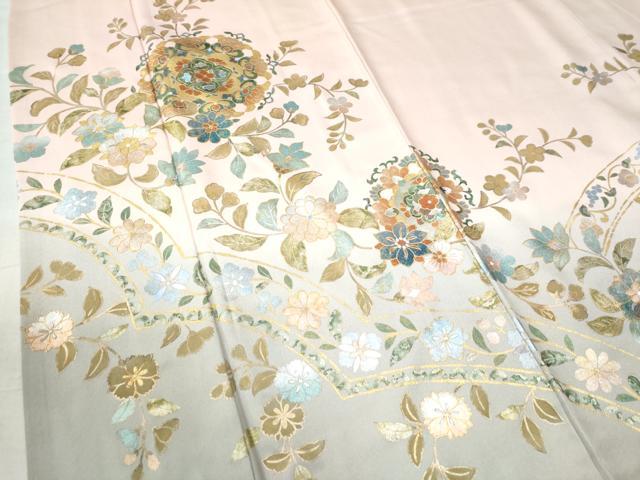 平和屋着物○訪問着 更紗花唐草文 暈し染め 金銀彩 正絹