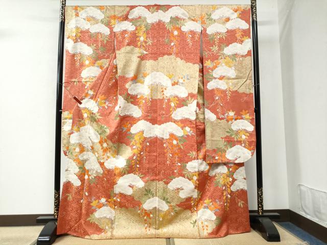 平和屋着物●豪華振袖　雲取り枝垂れ花松文　金彩　正絹　逸品　CAAW7793yc