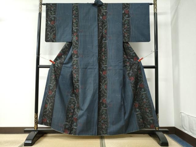 平和屋着物●本場大島紬　9マルキ　総絣　更紗花唐草文　正絹　逸品　CAAW7803yc 平和屋着物○本場大島紬 9マルキ 総絣 更紗花唐草文 正絹 逸品