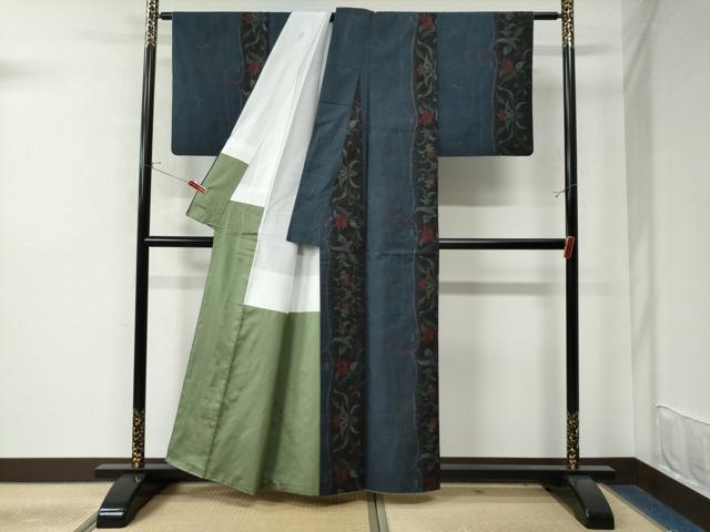 平和屋着物●本場大島紬　9マルキ　総絣　更紗花唐草文　正絹　逸品　CAAW7803yc 平和屋着物○本場大島紬 9マルキ 総絣 更紗花唐草文 正絹 逸品