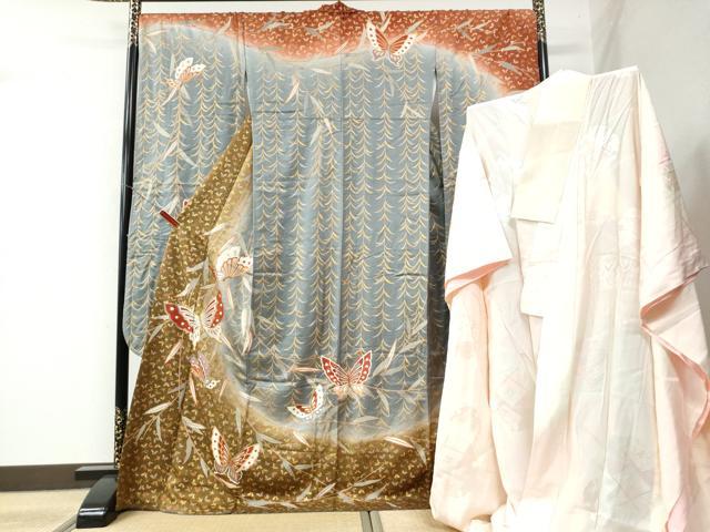 平和屋着物●豪華振袖・長襦袢セット　舞蝶文　暈し染め　金彩　正絹　逸品　CAAW7806yc