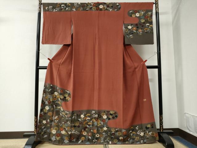 平和屋着物●ファッションブランド　CELINE　セリーヌ　訪問着　秋草文　金彩　正絹　逸品　未使用　CAAW7810yc