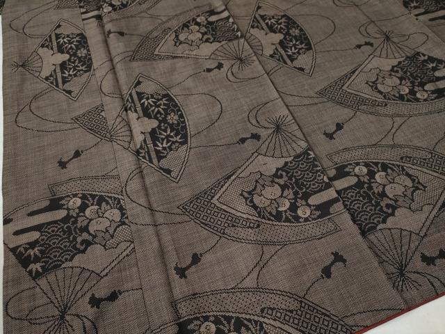 平和屋着物○本場大島紬 9マルキ 扇面吉祥花唐草文 正絹 逸品 CAAW7819yc