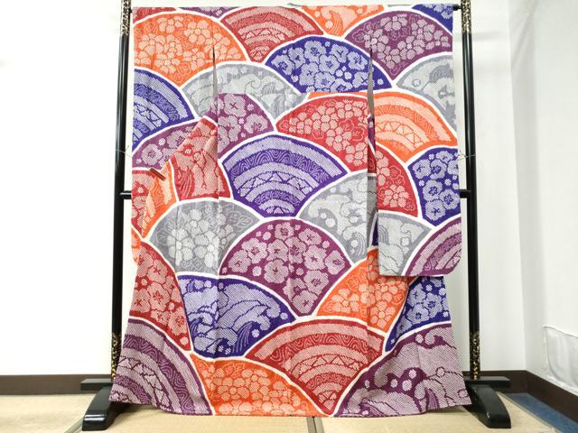 平和屋着物●豪華振袖　総絞り　青海波立波花文　正絹　逸品　CAAW7832yc