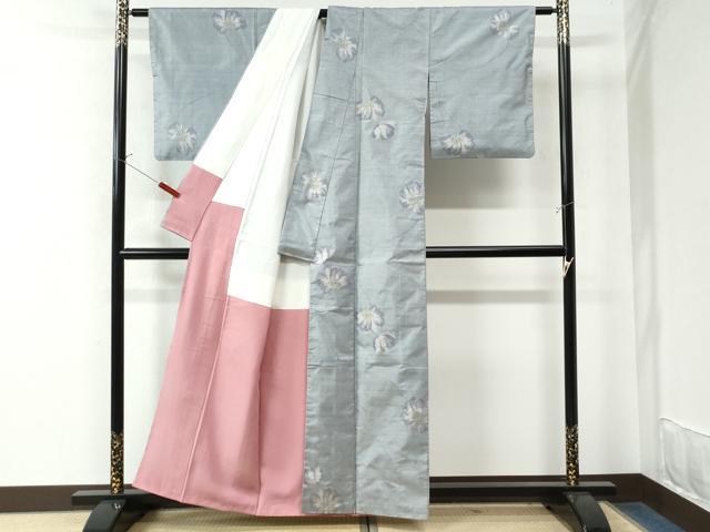 平和屋着物○本場大島紬 白大島 7マルキ 舞花文 正絹 逸品 未使用