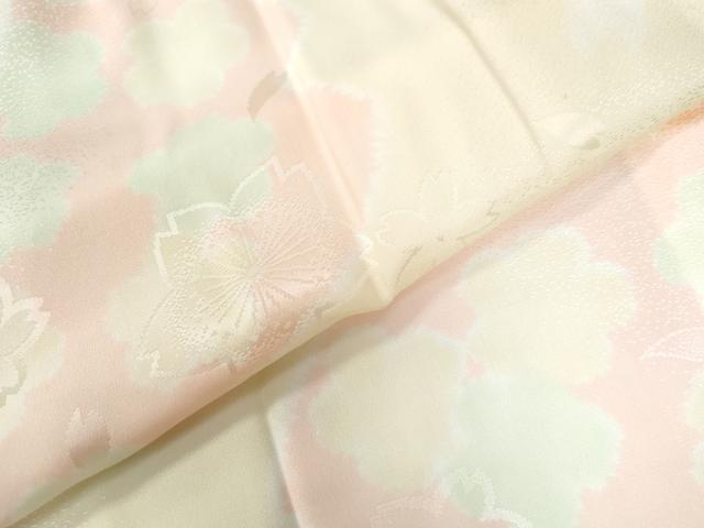 平和屋着物●振袖用長襦袢　無双仕立て　舞桜地紋　半衿刺繍　正絹　逸品　CAAW7835yc 平和屋着物○振袖用長襦袢 無双仕立て 舞桜地紋 半衿刺繍 正絹 逸品