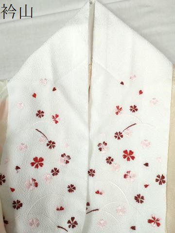 平和屋着物●振袖用長襦袢　無双仕立て　舞桜地紋　半衿刺繍　正絹　逸品　CAAW7835yc 平和屋着物○振袖用長襦袢 無双仕立て 舞桜地紋 半衿刺繍 正絹 逸品