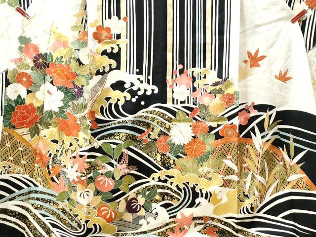 平和屋着物○創業460年・千總 振袖 駒刺繍 竜田川籬橘牡丹