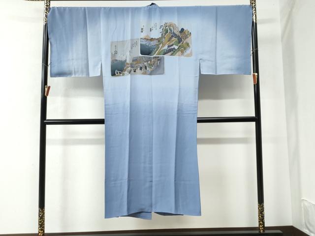 平和屋着物●男性　長襦袢　袷　手描き　東海道五拾三次　品川　箱根　暈し染め　正絹　逸品　未使用　CAAW7888yc