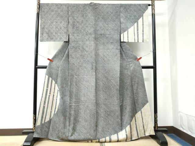 平和屋着物●訪問着　総刺繍　総絞り　竹並び枝花文　黒地　金糸　正絹　逸品　未使用　CAAW7891yc