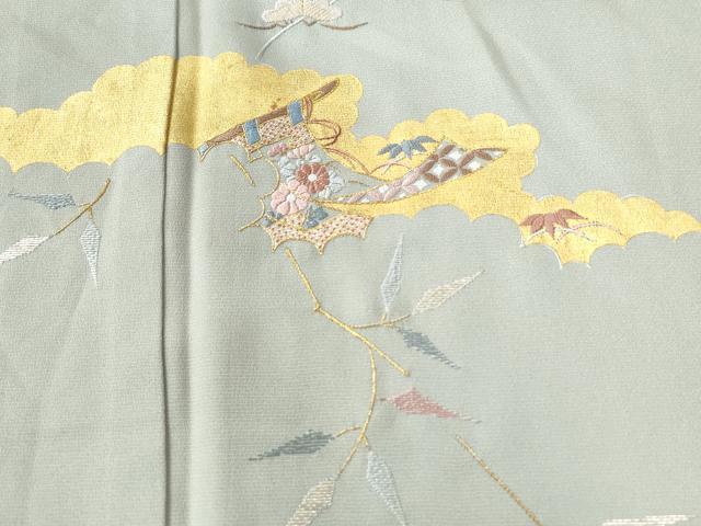平和屋着物●訪問着　総刺繍　雲取り几帳枝花文　金彩　正絹　逸品　CAAW7907yc 平和屋着物○訪問着 総刺繍 雲取り几帳枝花文 金彩 正絹 逸品 CAAW7907yc