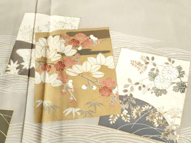 平和屋着物●訪問着　駒刺繍　立波草花文　金彩　正絹　逸品　DAAW5072ud 平和屋着物○訪問着 駒刺繍 立波草花文 金彩 正絹 逸品 DAAW5072ud