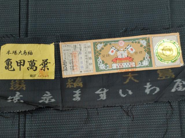 平和屋着物○男性 本場大島紬 アンサンブル 亀甲萬葉 井田哲則作