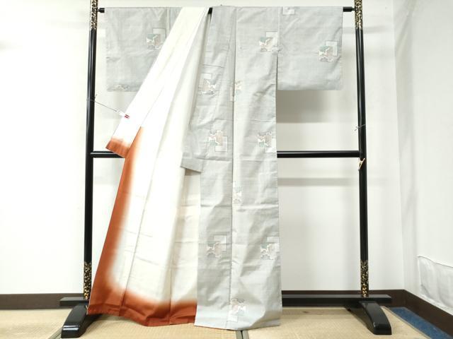 平和屋着物○本場大島紬 白大島 7マルキ 色紙重ね雲取り文 正絹