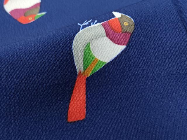 平和屋着物○上質な小紋 型染め 尾長鳥 正絹 逸品 CAAW8000