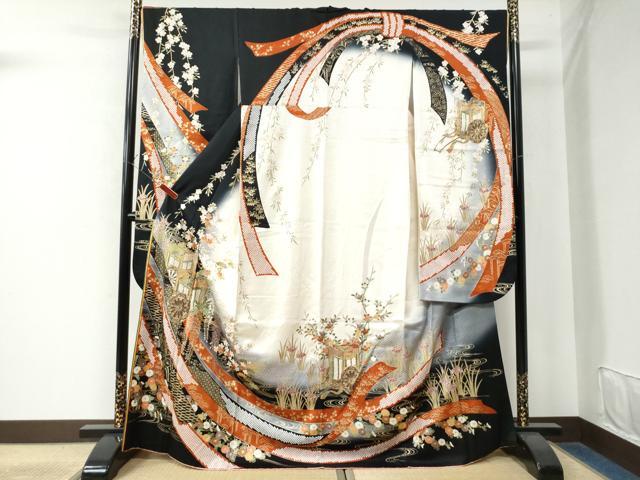 平和屋着物●ブライダルファッションデザイナー・桂由美　振袖　束ね熨斗御所車吉祥花文　暈し染め　金彩　正絹　逸品　CAAW8053yc