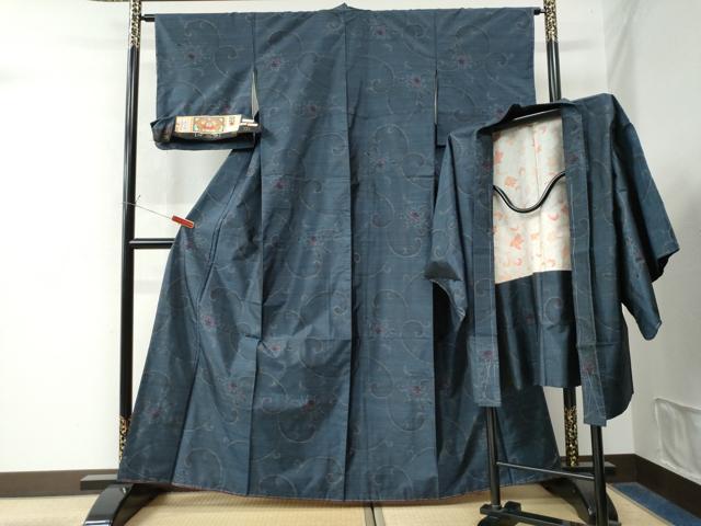 平和屋着物●本場大島紬　アンサンブル　更紗花唐草文　大山謹製　証紙付き　正絹　逸品　未使用　CAAW8121yc