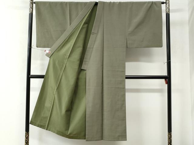 平和屋着物○男性 紬 色無地 鶸茶色 正絹 逸品 CAAW8132yc