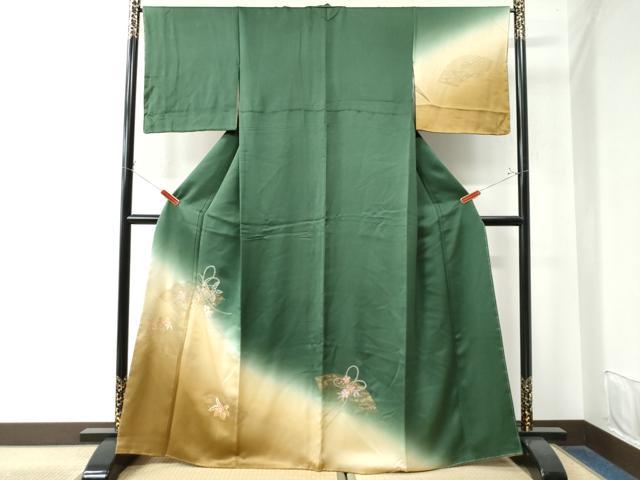 平和屋着物●訪問着　総刺繍　地紙吉祥桐花文　暈し染め　金彩　正絹　逸品　未使用　CAAW8145yc