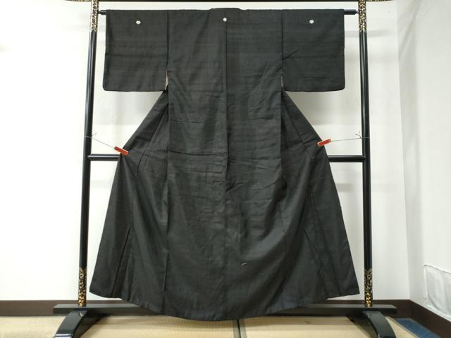 平和屋着物●上質な紬　色無地　黒地　正絹　逸品　CAAW8170yc