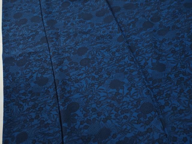 平和屋着物○上質な小紋 藍 型染め 流水菊花文 正絹 逸品 CAAW8186yc