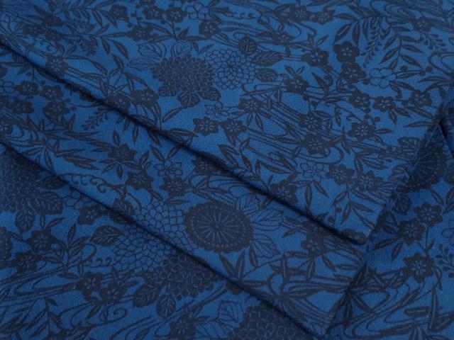平和屋着物●上質な小紋　藍　型染め　流水菊花文　正絹　逸品　CAAW8186yc