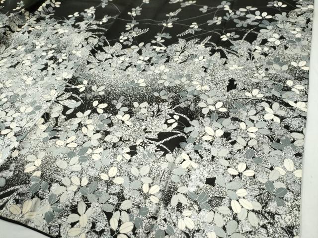 平和屋着物○訪問着 萩文 たたき染め 黒地 銀彩 正絹 逸品 CAAW8194yc