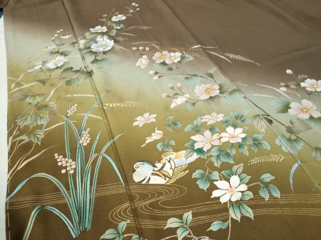 平和屋着物●訪問着　流水鴛鴦枝花文　暈し染め　金彩　正絹　逸品　未使用　CAAW8203yc 平和屋着物○訪問着 流水鴛鴦枝花文 暈し染め 金彩 正絹