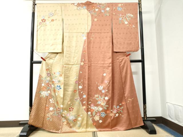 平和屋着物●訪問着　網目枝花文　金彩　正絹　逸品　CAAW8212yc