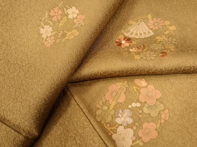 平和屋着物●上質な小紋　刺繍　檜扇花唐草文　正絹　逸品　CAAW8219yc