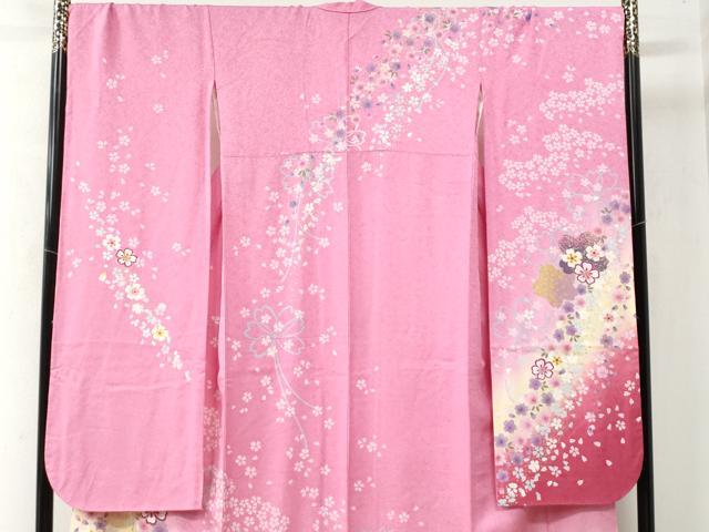 平和屋着物●豪華振袖　舞桜文　暈し染め　ラメ糸　金彩　正絹　逸品　CAAW8222yc 平和屋着物○豪華振袖 舞桜文 暈し染め ラメ糸 金彩 正絹