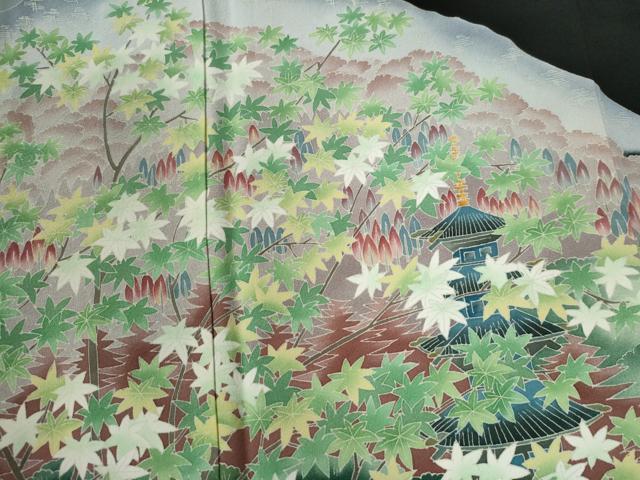 平和屋着物○本加賀友禅作家 鶴見保治 遠山樹林風景文 正絹 逸品