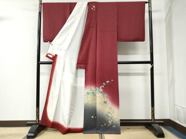 平和屋着物●訪問着　刺繍　葡萄　リス　暈し染め　金彩　やまと誂製　正絹　逸品　CAAW8246yc 平和屋着物○訪問着 刺繍 葡萄 リス 暈し染め 金彩 やまと誂製
