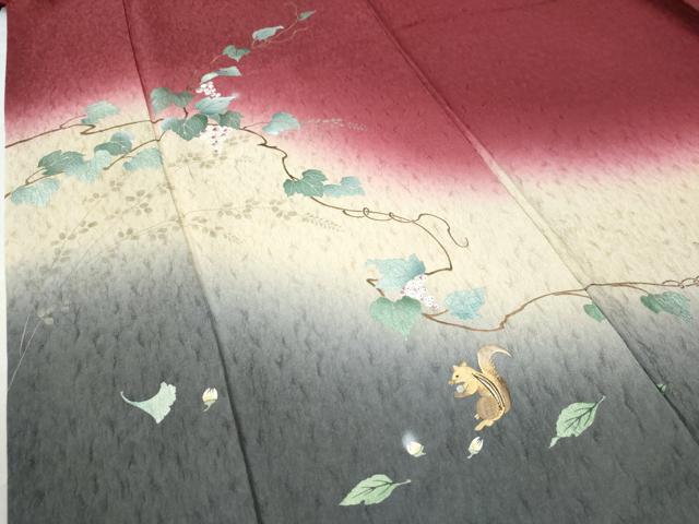 平和屋着物○訪問着 刺繍 葡萄 リス 暈し染め 金彩 やまと誂製