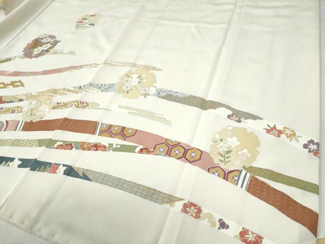 平和屋着物●訪問着　駒刺繍　鬘帯雪輪花蝶文　金彩　正絹　逸品　CABE2860yc 平和屋着物○訪問着 駒刺繍 鬘帯雪輪花蝶文 金彩 正絹 逸品 CABE2860yc