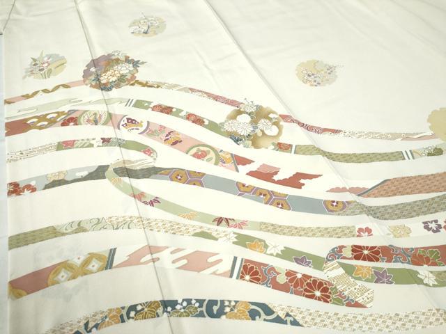 平和屋着物●訪問着　駒刺繍　鬘帯雪輪花蝶文　金彩　正絹　逸品　CABE2860yc 平和屋着物○訪問着 駒刺繍 鬘帯雪輪花蝶文 金彩 正絹 逸品 CABE2860yc