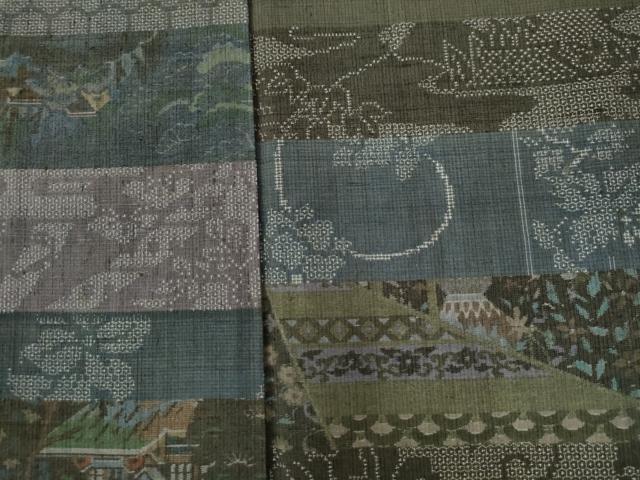 平和屋着物○色留訪問着 結城紬地 100亀甲 横段花文