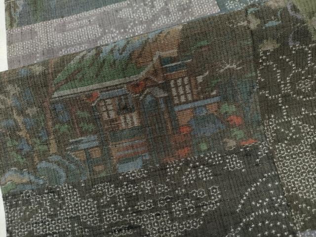 平和屋着物○色留訪問着 結城紬地 100亀甲 横段花文