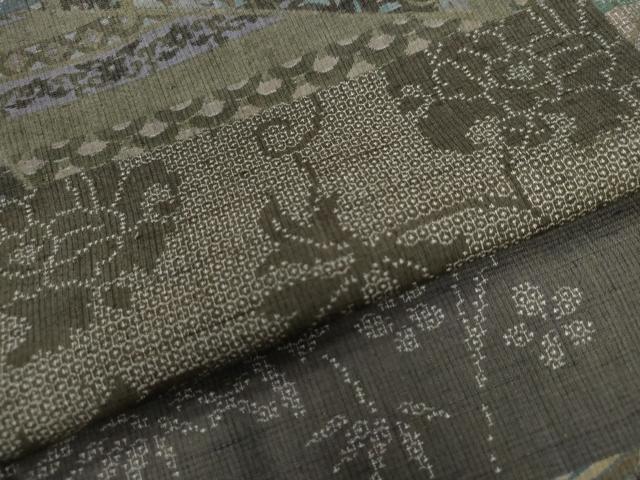 平和屋着物○色留訪問着 結城紬地 100亀甲 横段花文