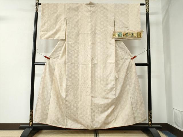 平和屋着物○本場真綿結城紬 100亀甲 麻の葉文様 証紙付き 正絹 逸品