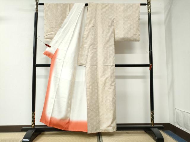 平和屋着物○本場真綿結城紬 100亀甲 麻の葉文様 証紙付き 正絹 逸品
