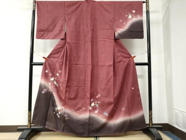 平和屋着物●訪問着　紬地　作家物　吹き寄せ花文　金彩　正絹　逸品　未使用　CAAW8337yc