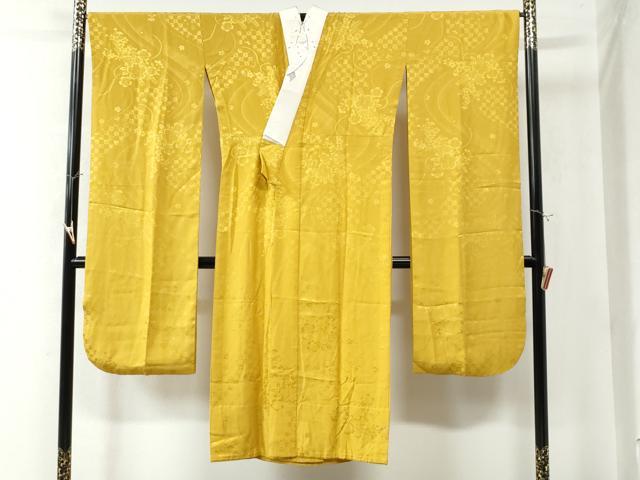 平和屋着物●振袖用長襦袢　無双仕立て　花筏地紋　黄金色　やまと誂製　半衿刺繍　正絹　逸品　CAAW8352yc